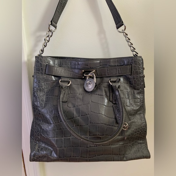Michael Kors Hamilton Large Satchel/Crossbody/Shoulder - Grey Croc - Picture 1 of 6
